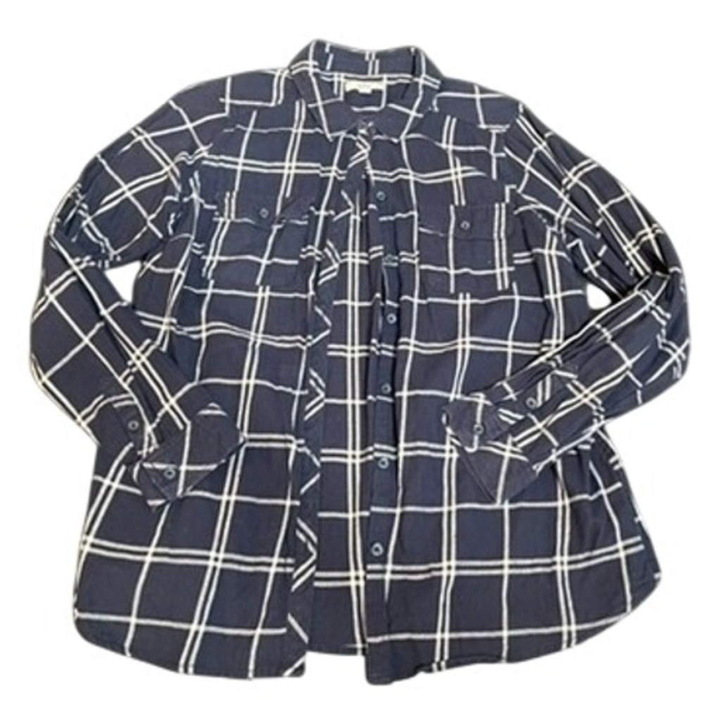 Croft & Barrow Navy Blue White Windowpane Plaid Flannel Button Down Shirt L
